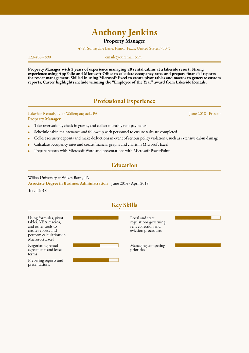 Property Manager Resume Example