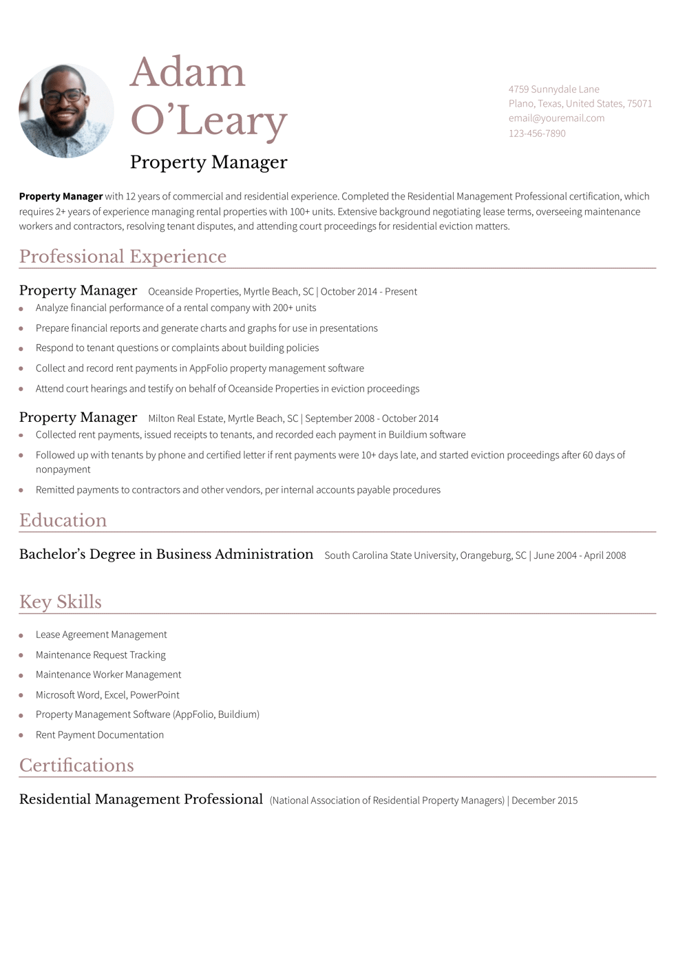 Director of Property Management Resume Example