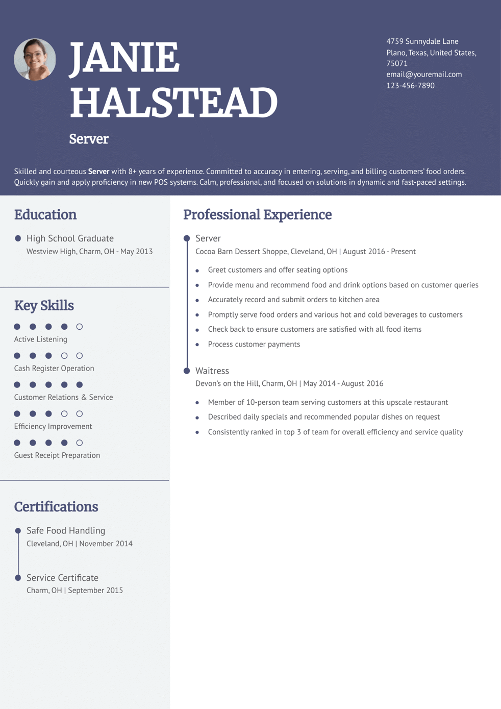 Server Resume Examples and Templates for 2025