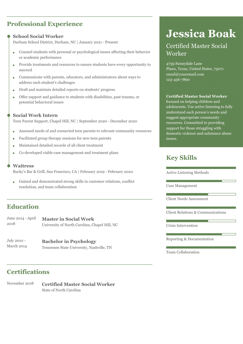 Social Work Resume Example