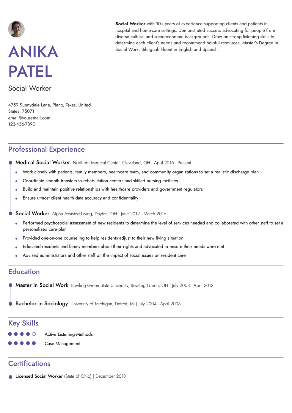 Patient Social Worker Resume Example