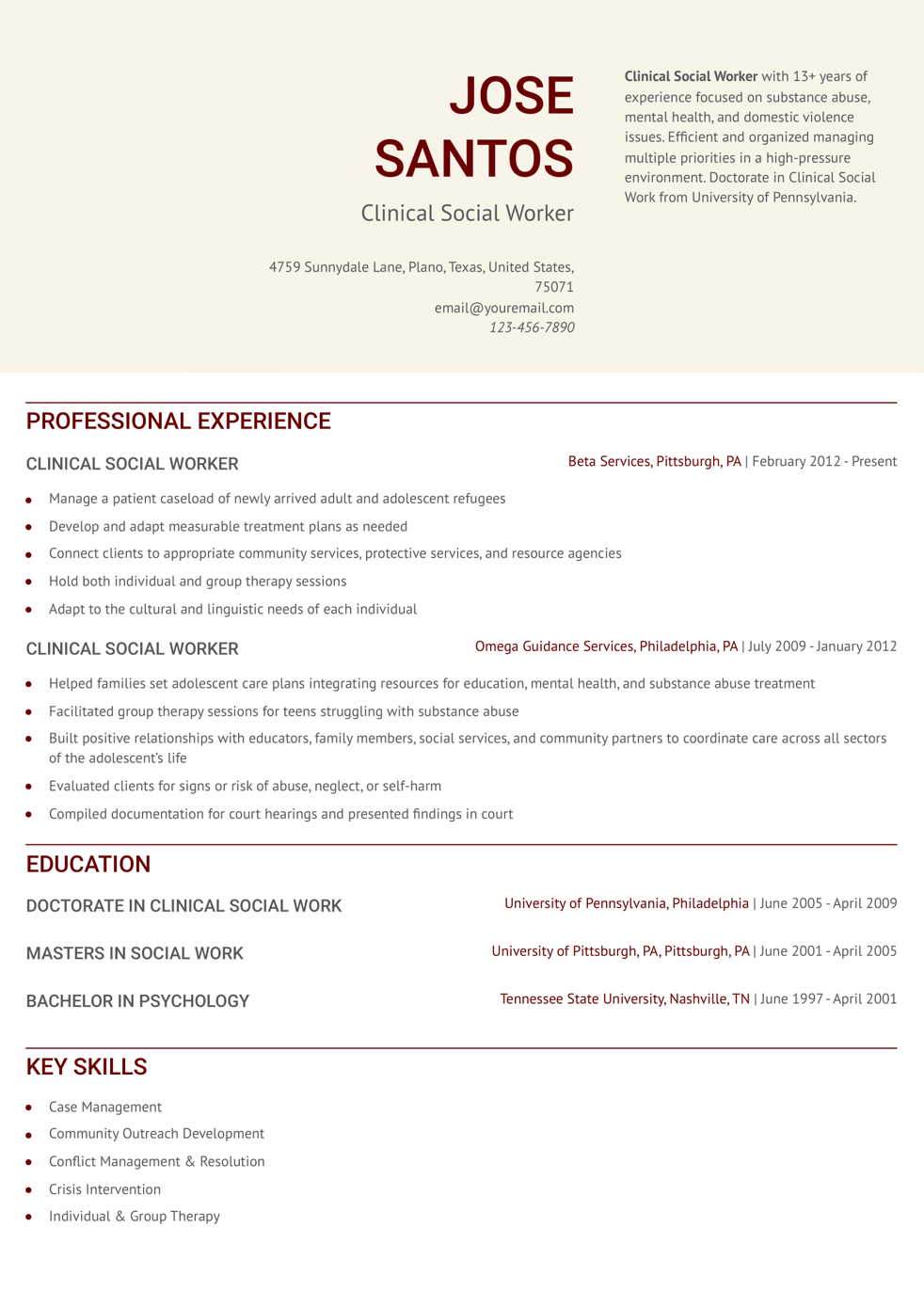 Community Service Social Worker Resume Example