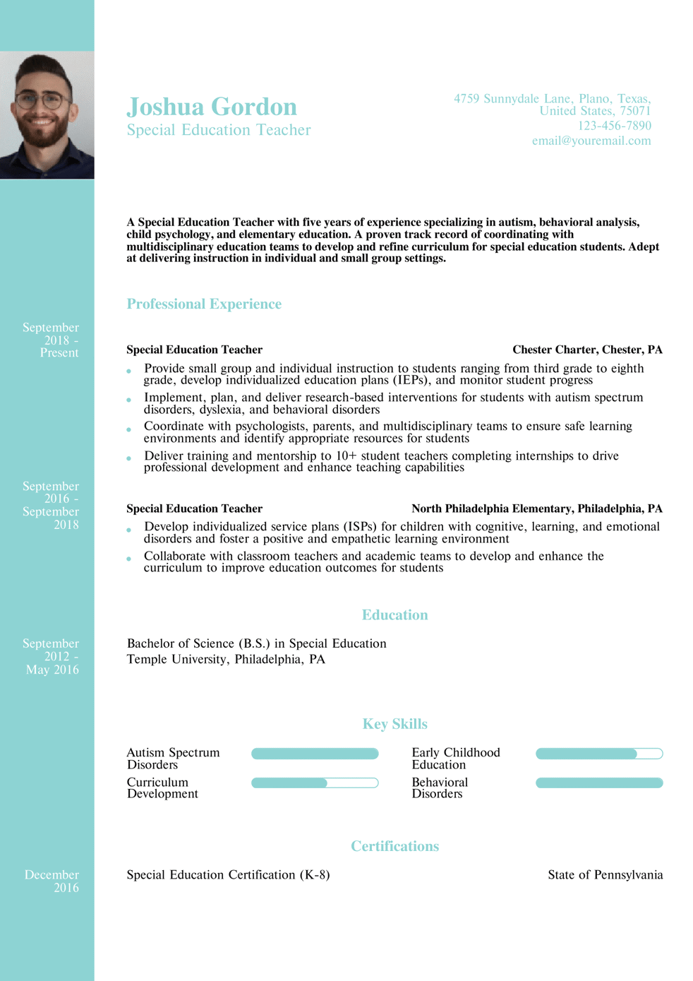 Special Education Teacher Resume Example