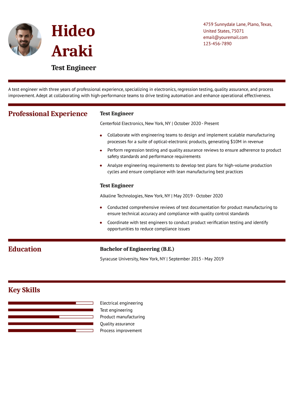 Entry-Level Test Engineer Resume