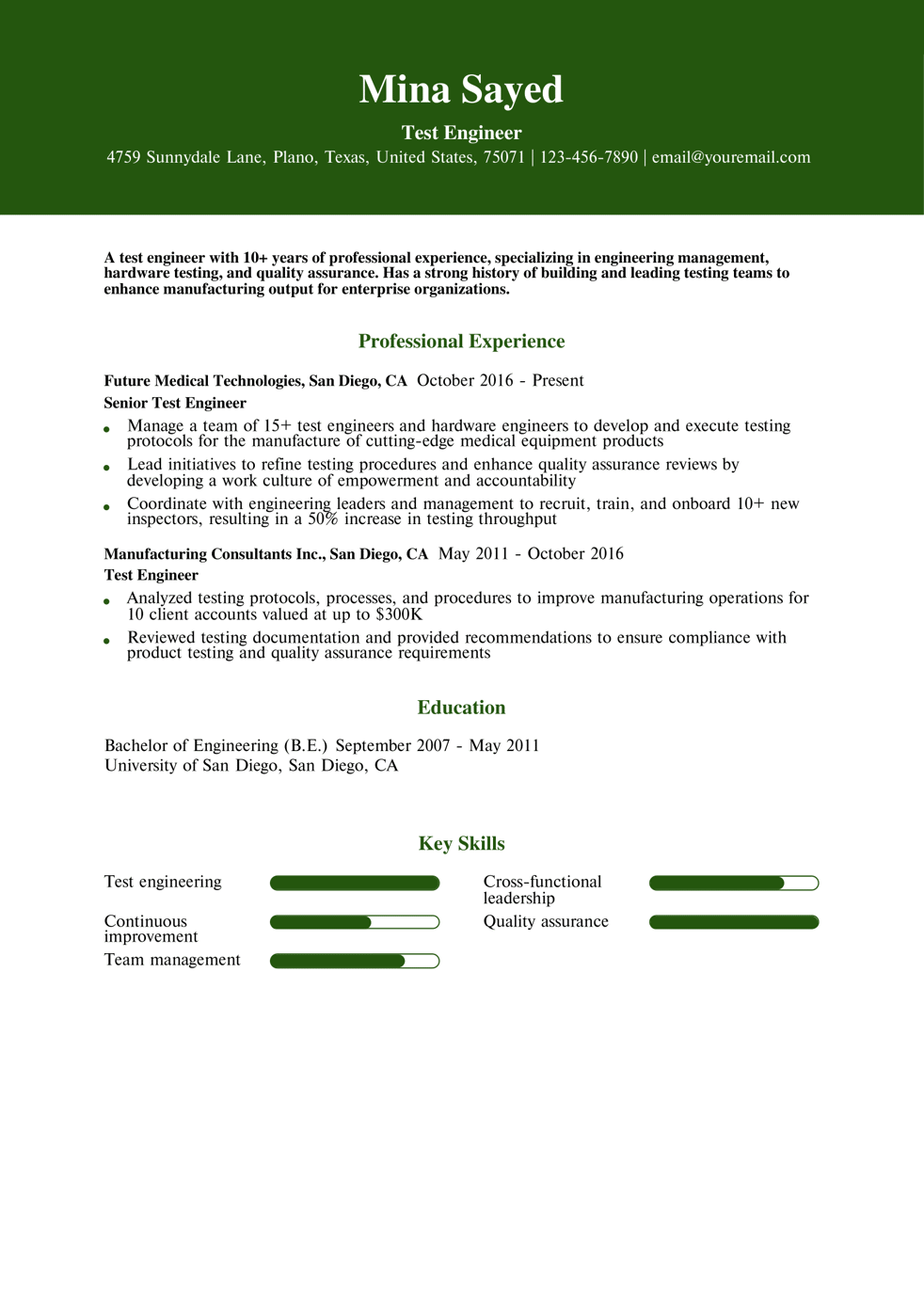 Senior Test Engineer Resume