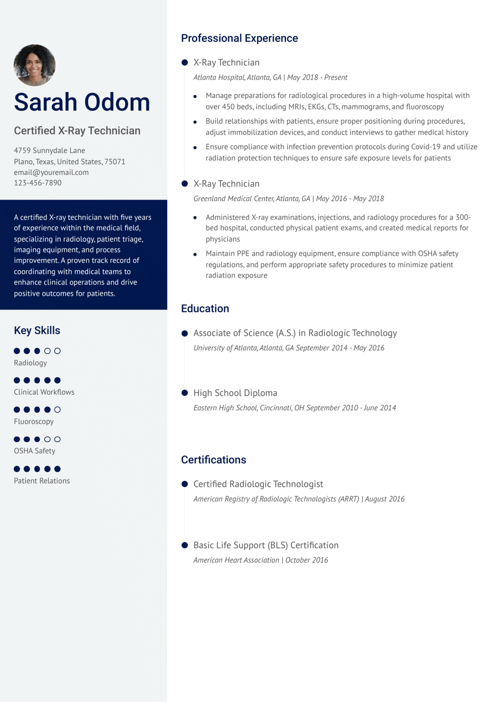 Mid-Career X-Ray Technician Resume