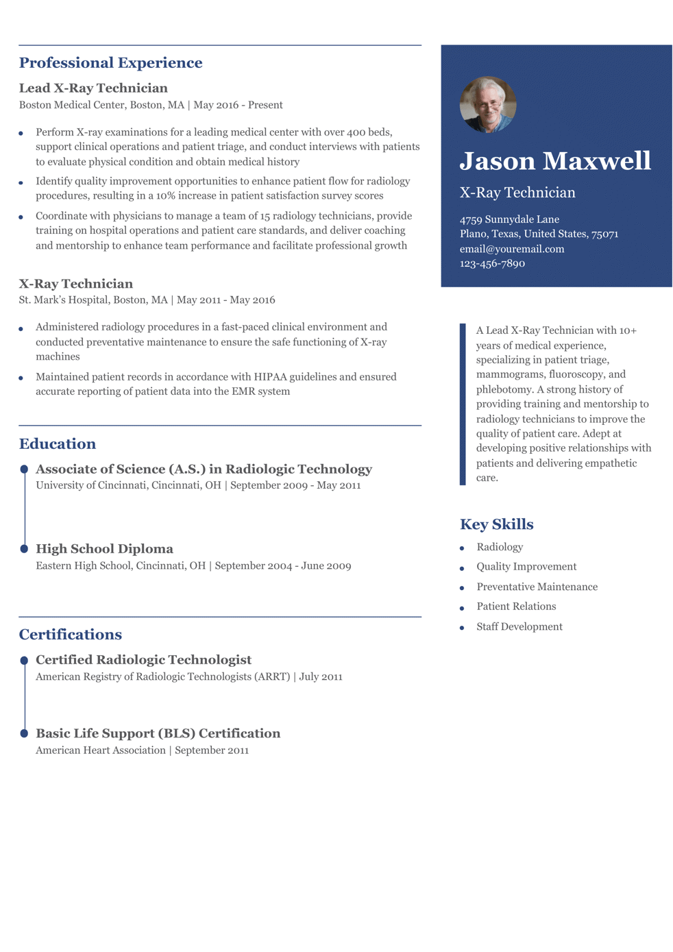 Senior-Level X-Ray Technician Resume