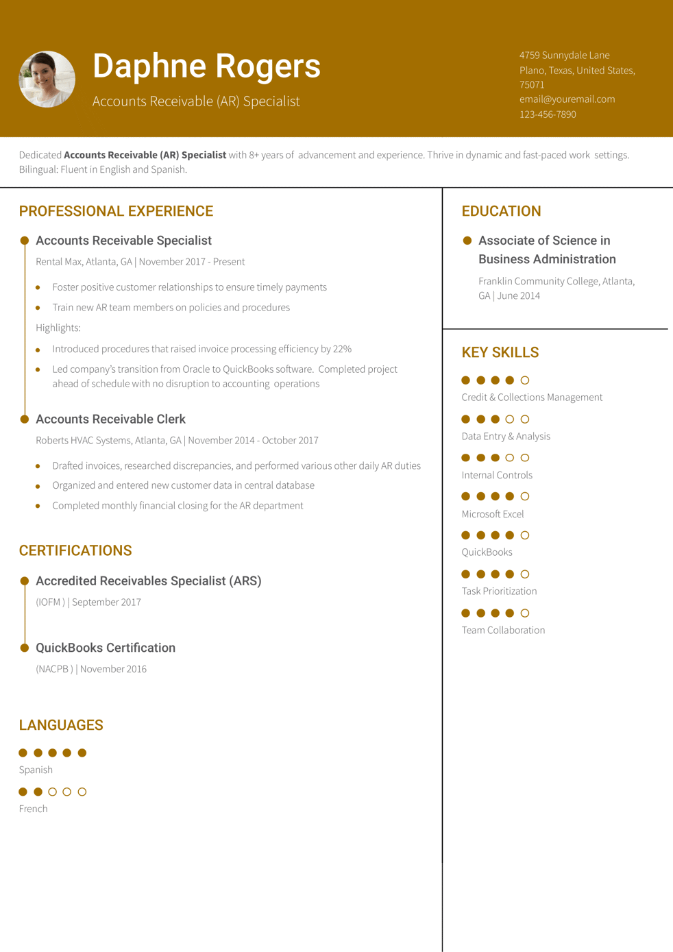 Accounts Receivable Resume Example