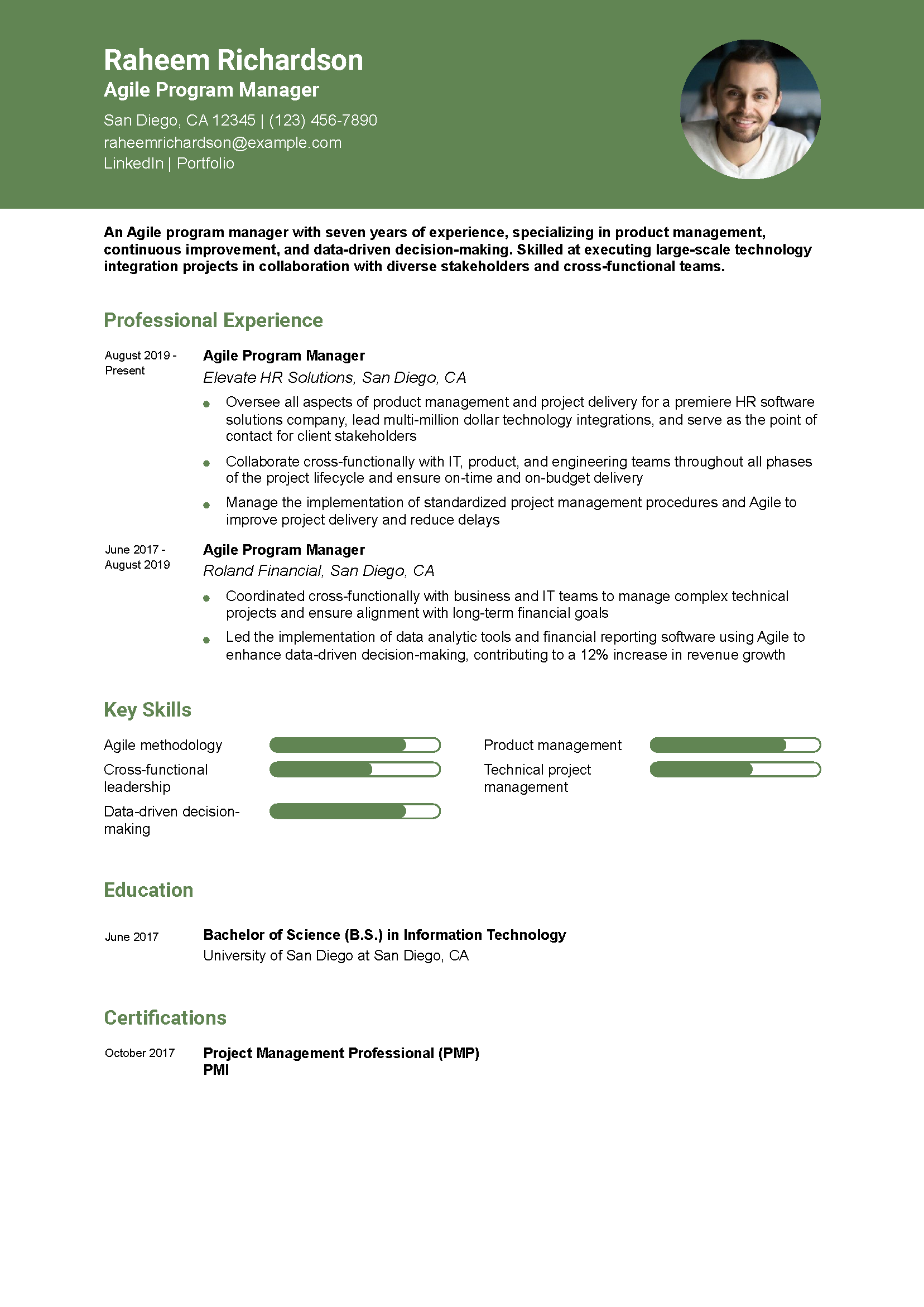 Agile Program Manager Resume Example