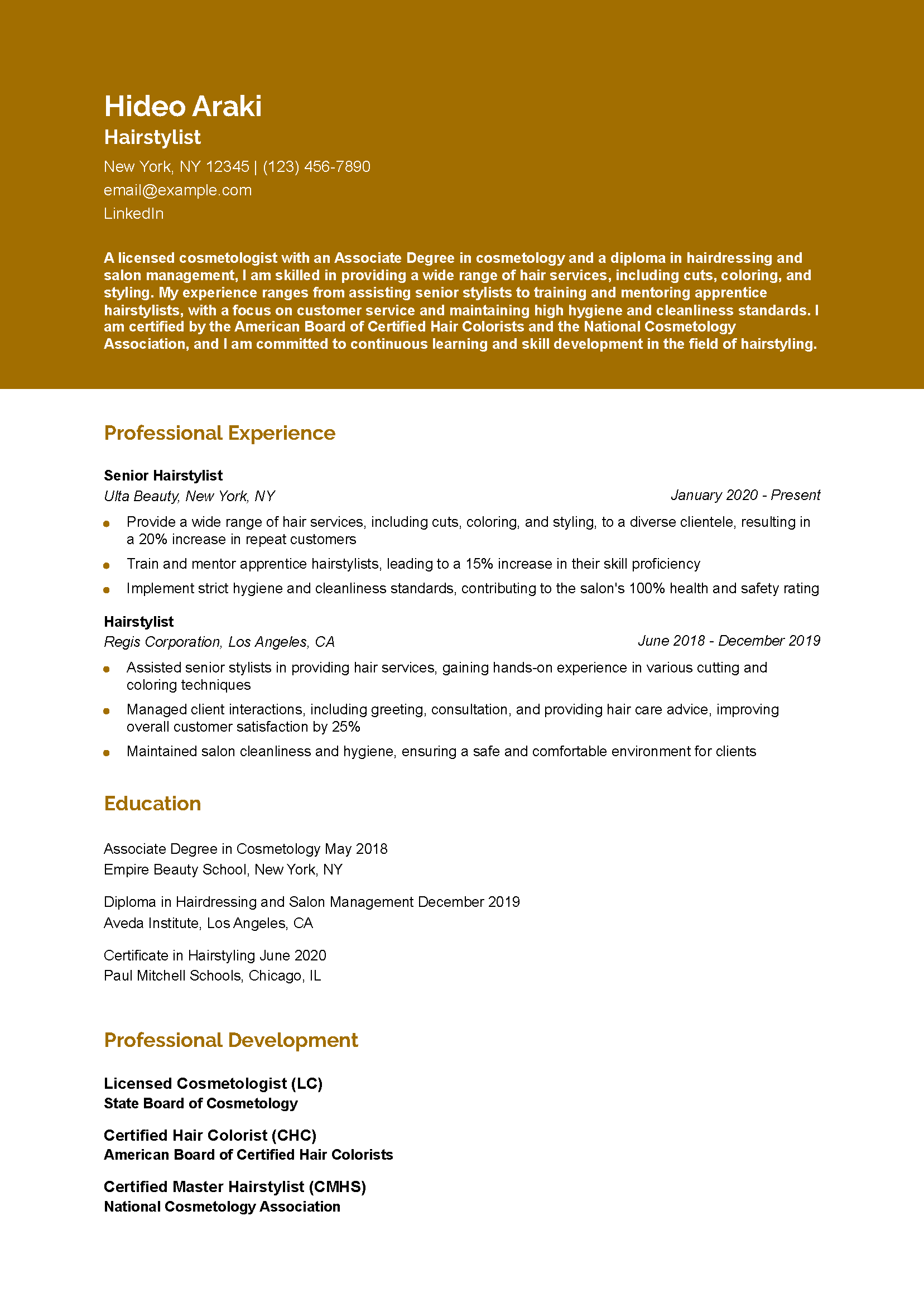 Hair Stylist Resume Example