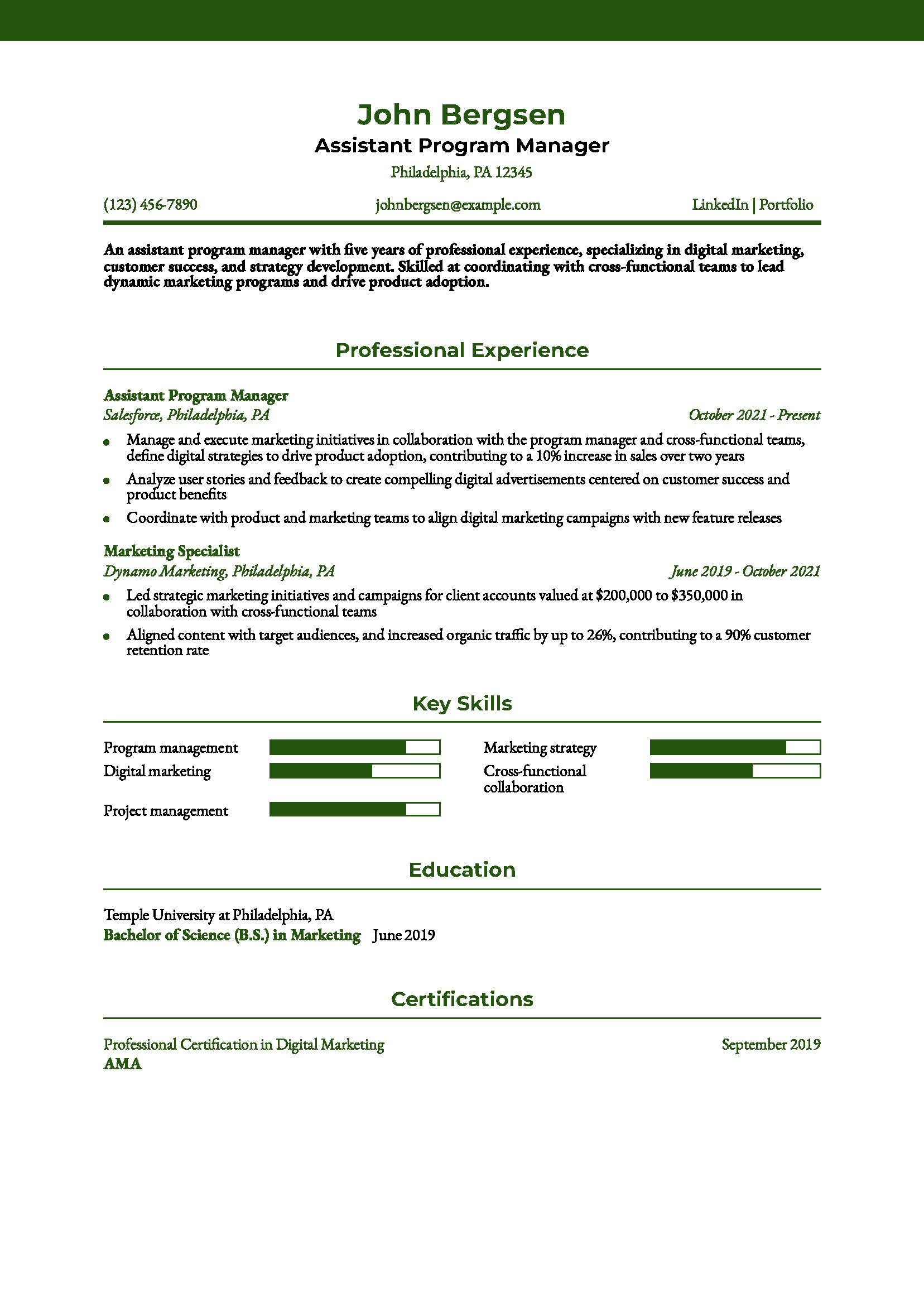 Program Manager Resume Example