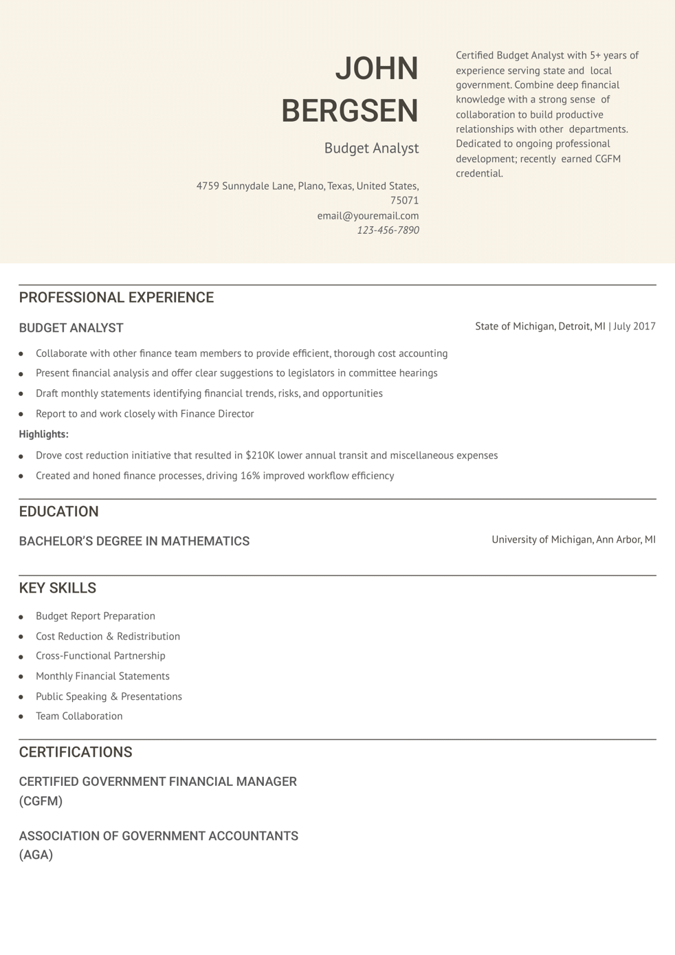 Entry Level Budget Analyst Resume
