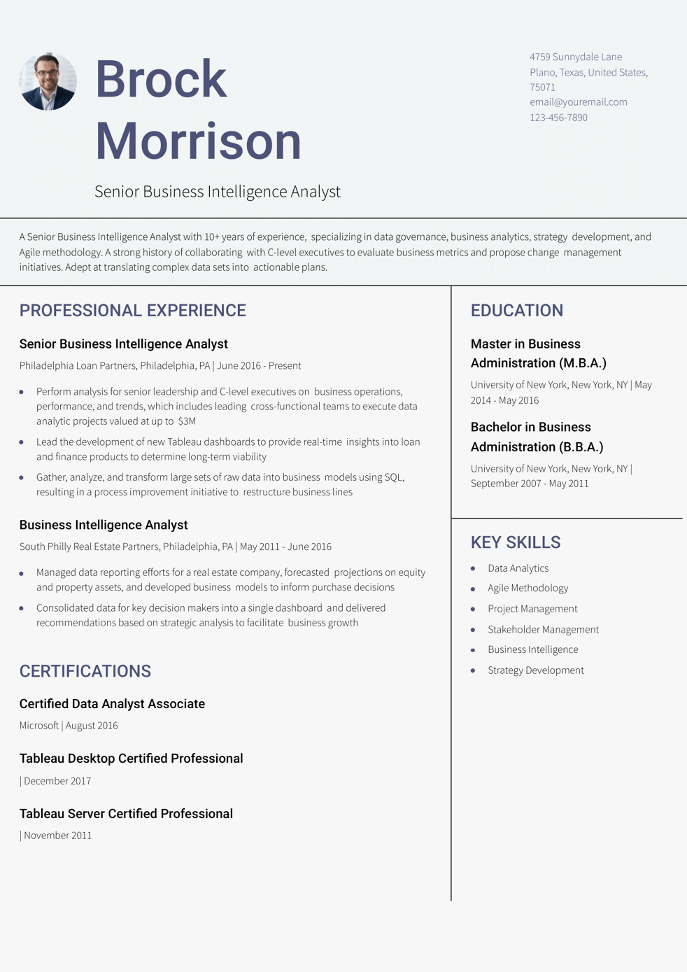 Senior Business Intelligence Analyst Resume Example