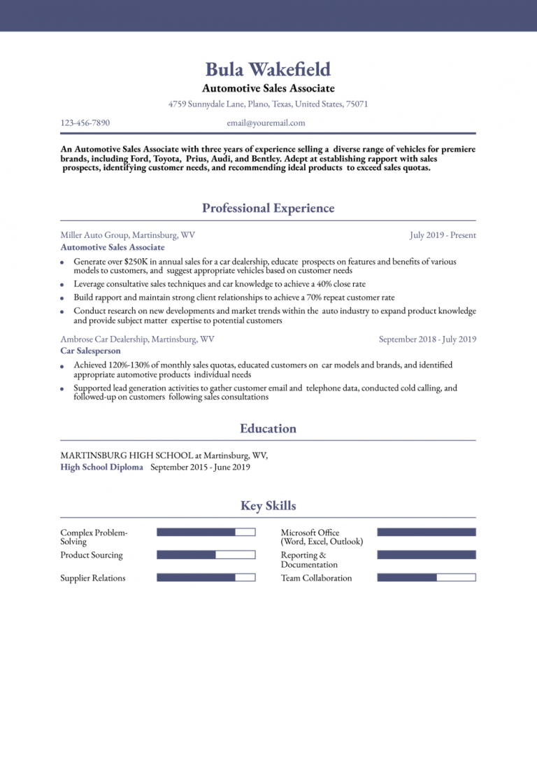 Car Sales Resume Examples