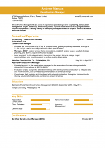 Construction Project Manager Resume Examples Entry Level