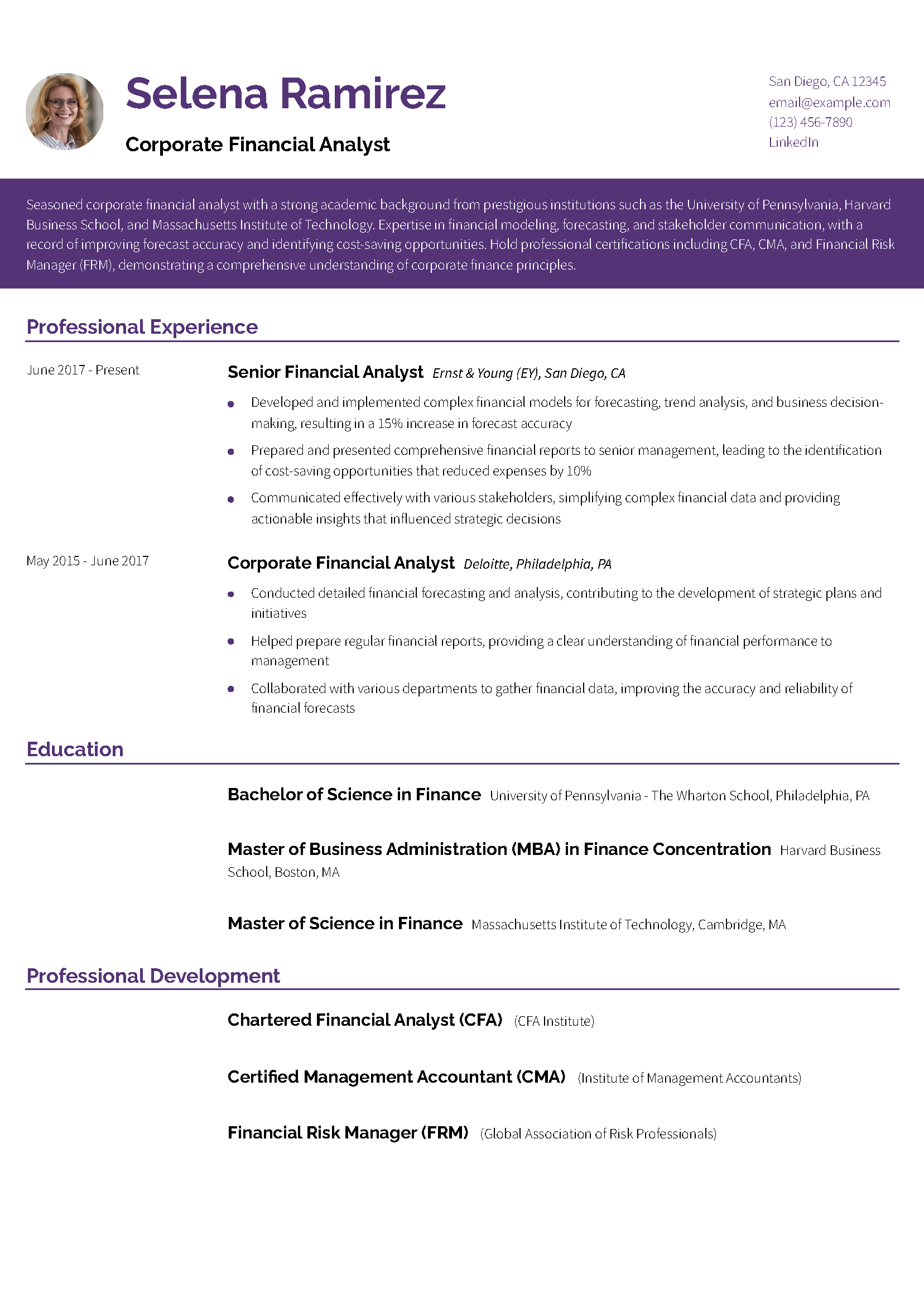 Financial Analyst Resume Example