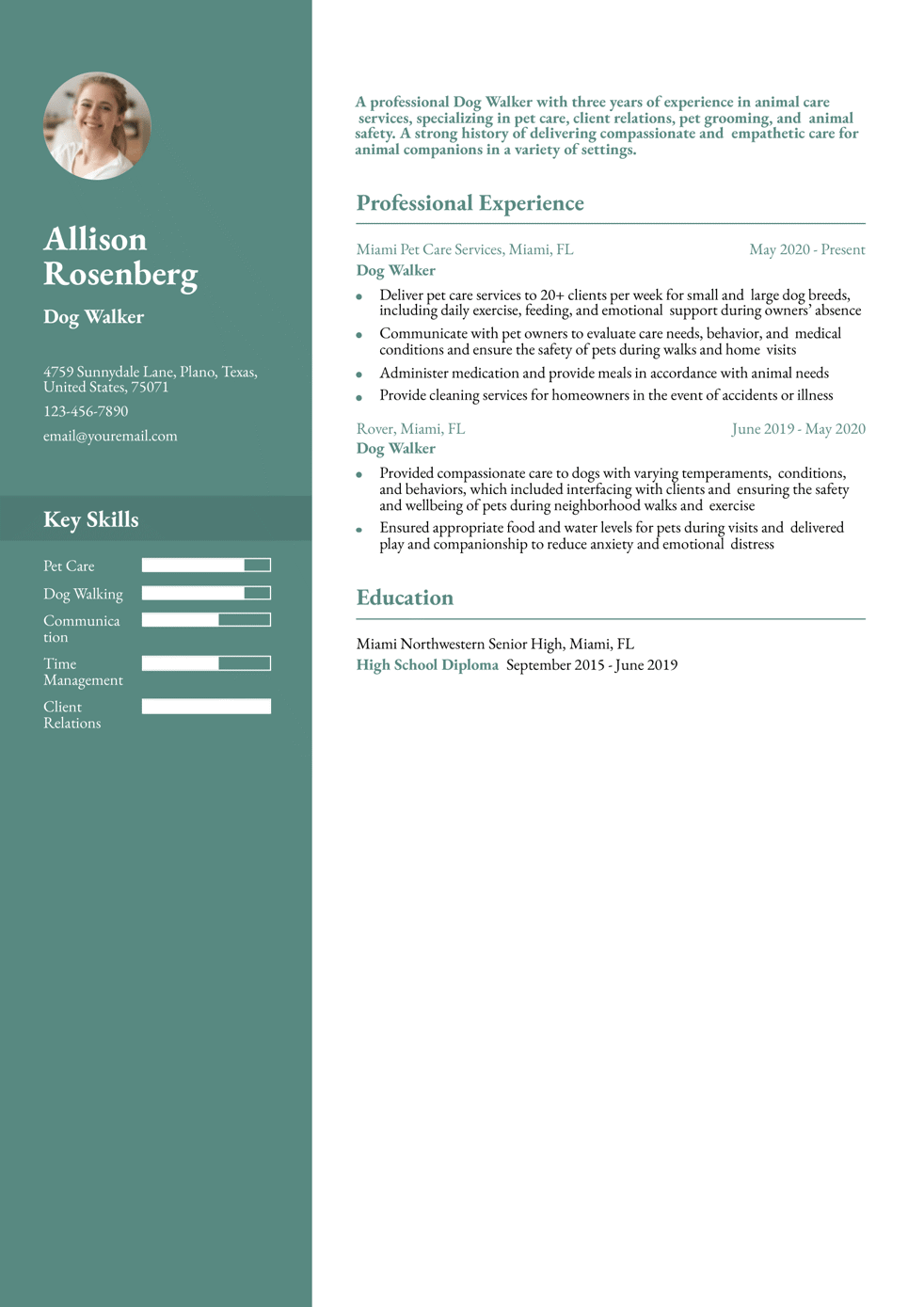 Entry-Level Dog Walker Resume Example