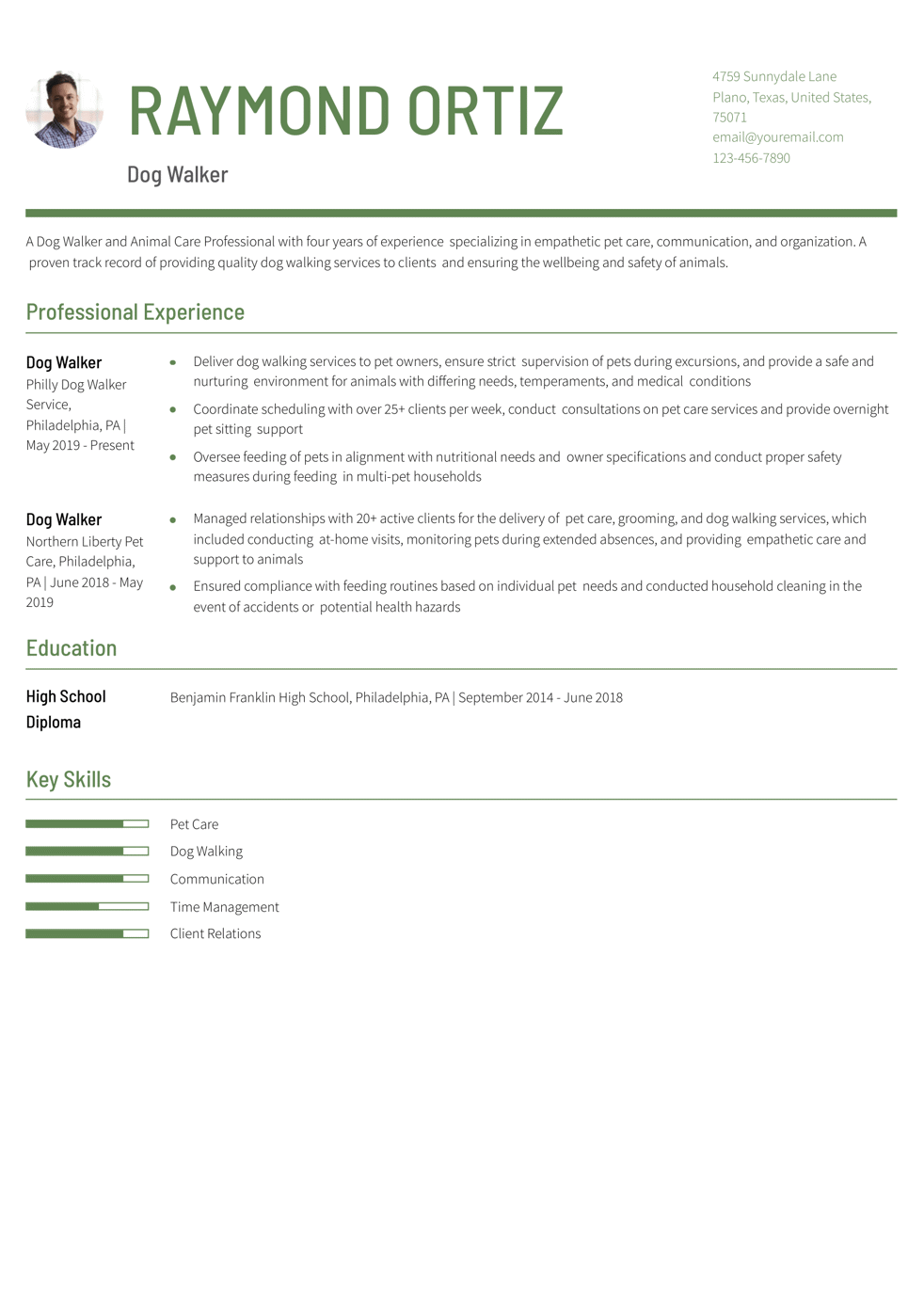 Experienced Dog Walker Resume Example