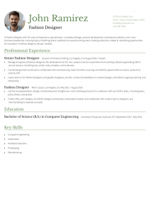 Fashion Designer Resume Examples Senior-Level