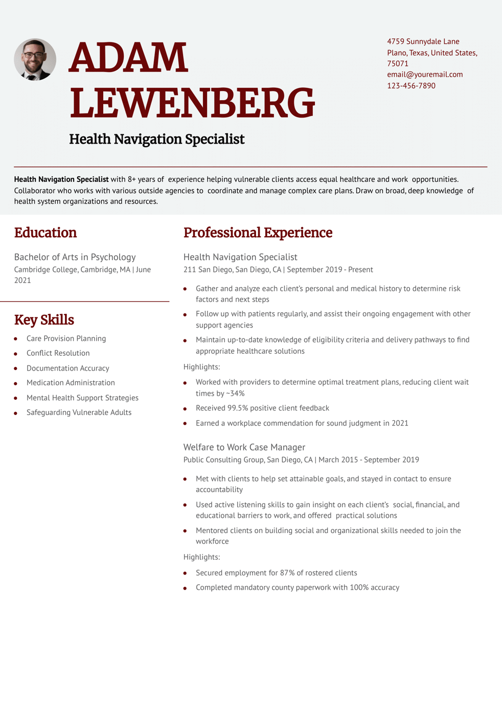Human Service Worker Resume Example