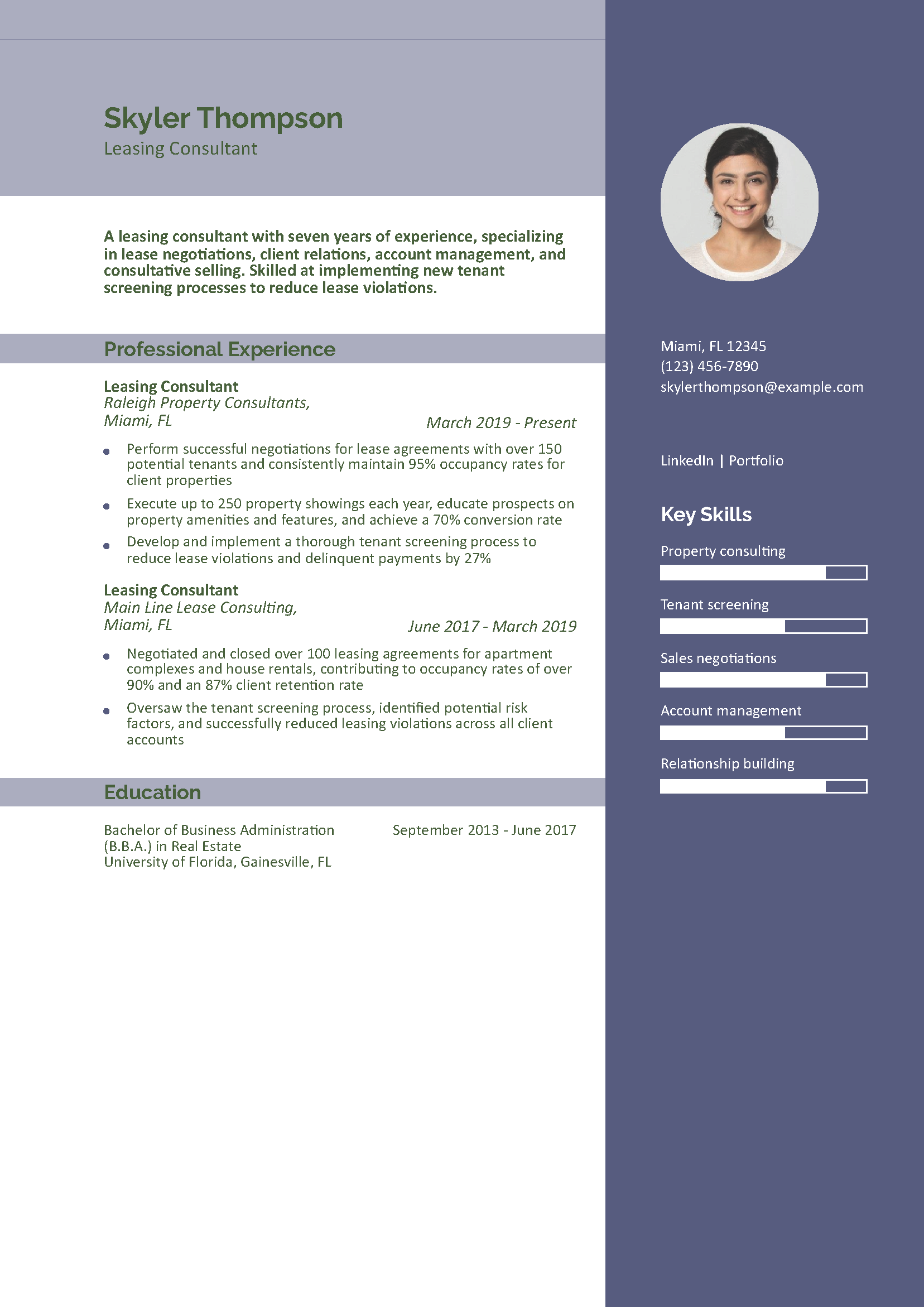 Leasing Consultant Resume Example