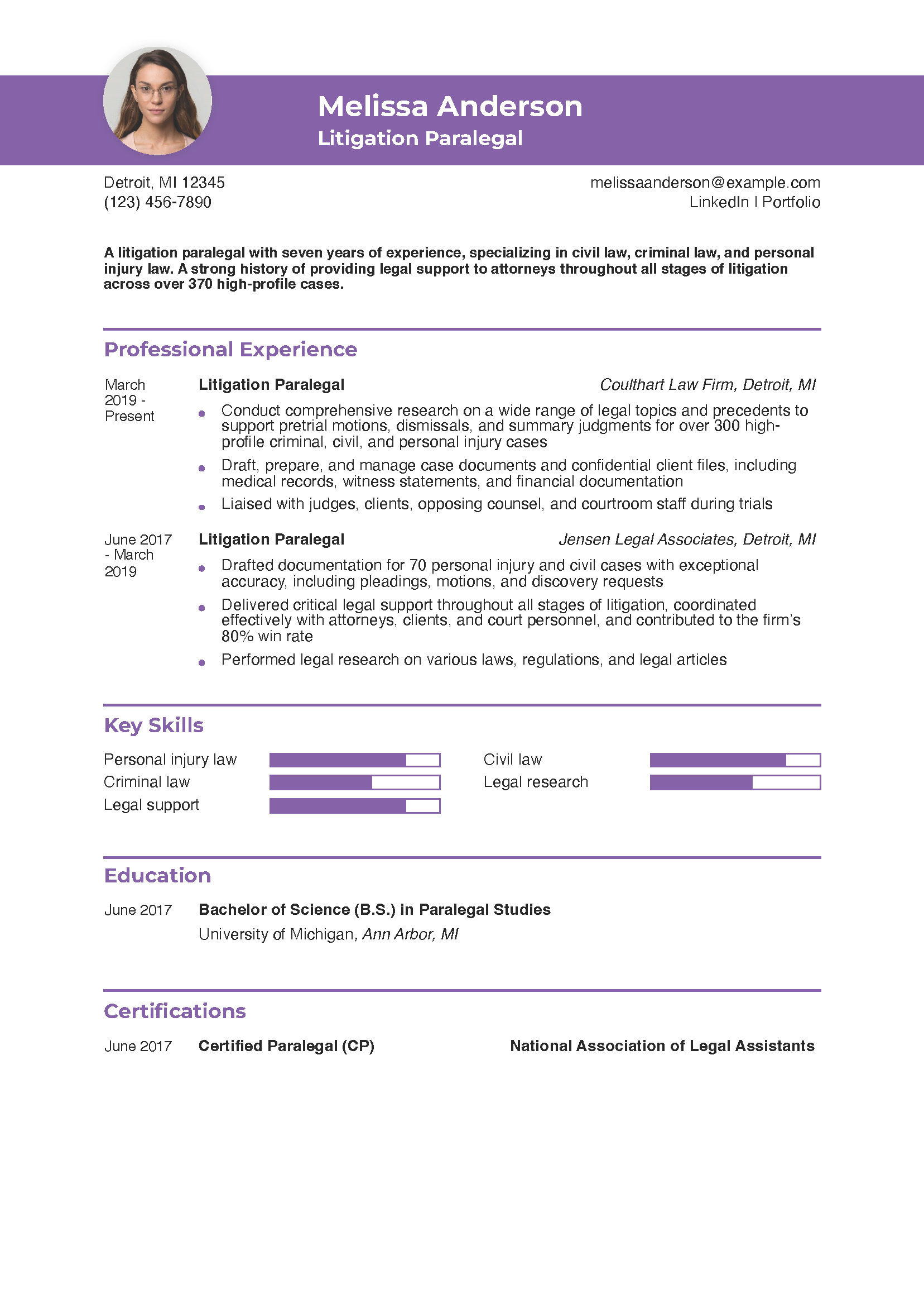 Litigation Paralegal Resume Example
