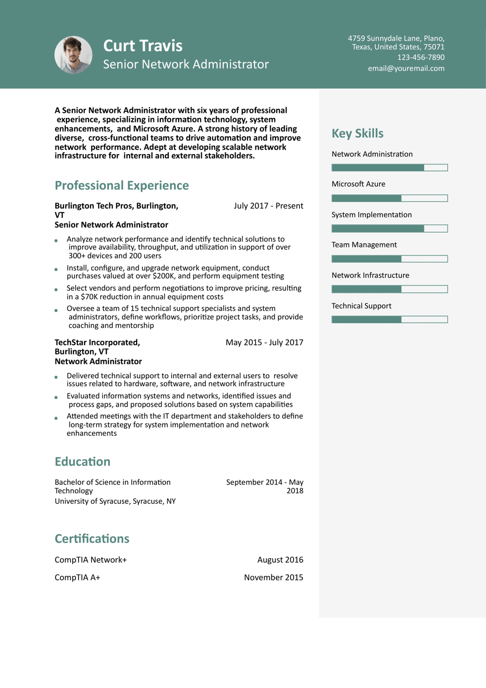 Experienced Network Administrator Resume Example