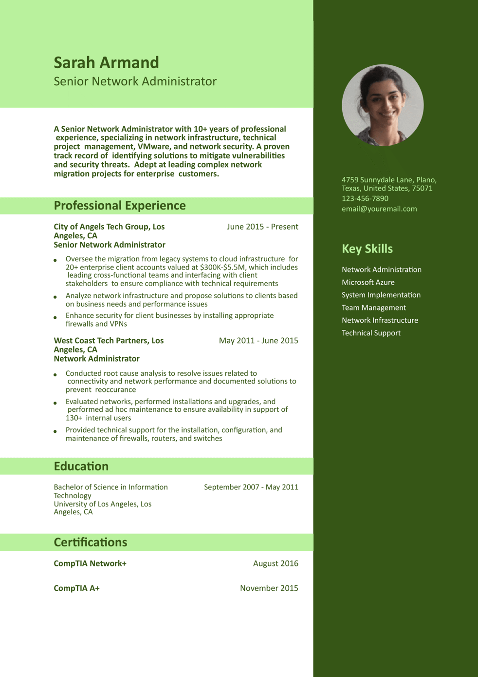 Senior Network Administrator Resume Example