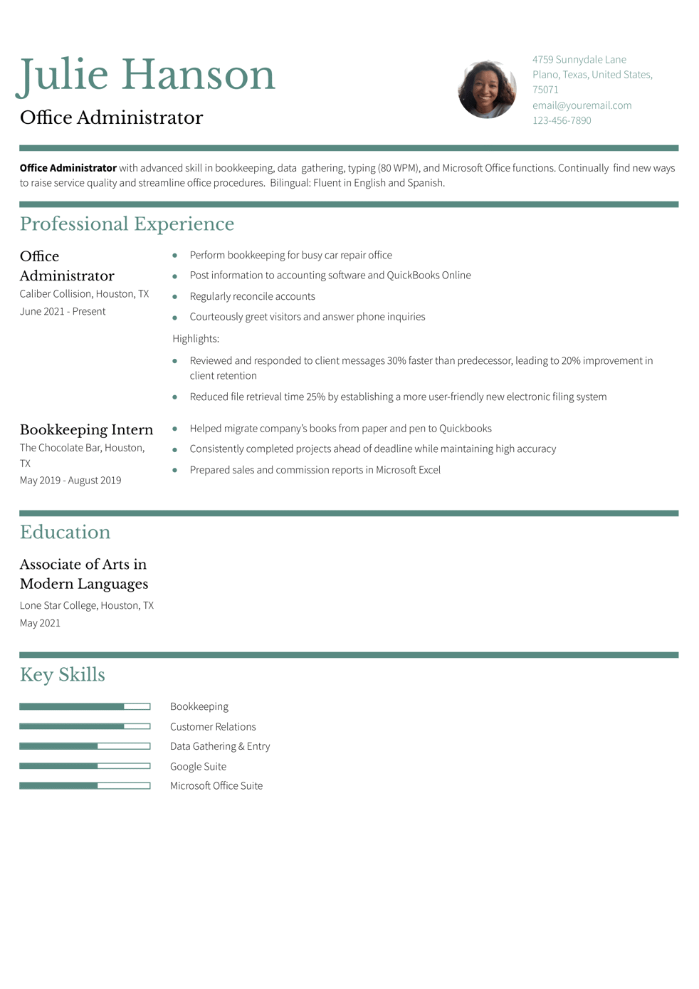 Office Administrator Resume Example