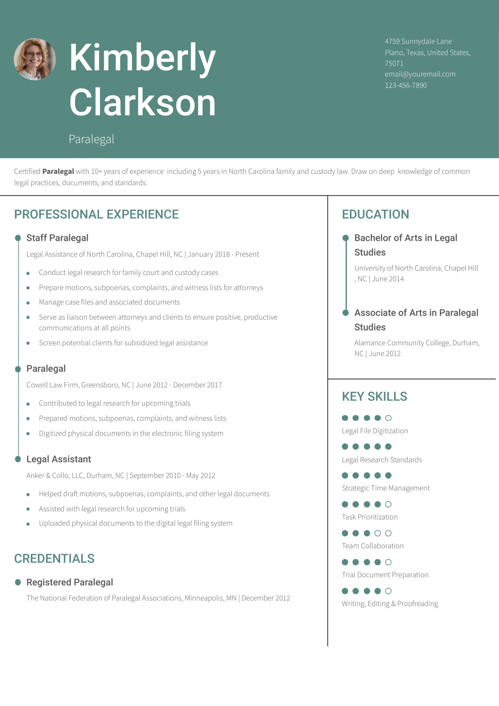 Experienced Paralegal Resume Example