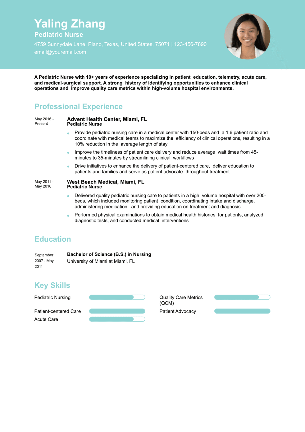 Experienced Pediatric Nurse Resume Example