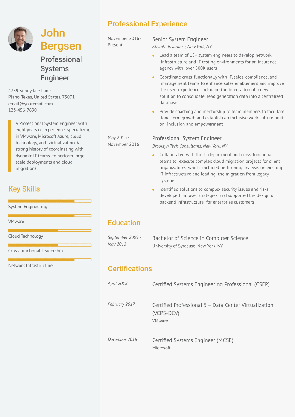 Senior Systems Engineer Resume Example