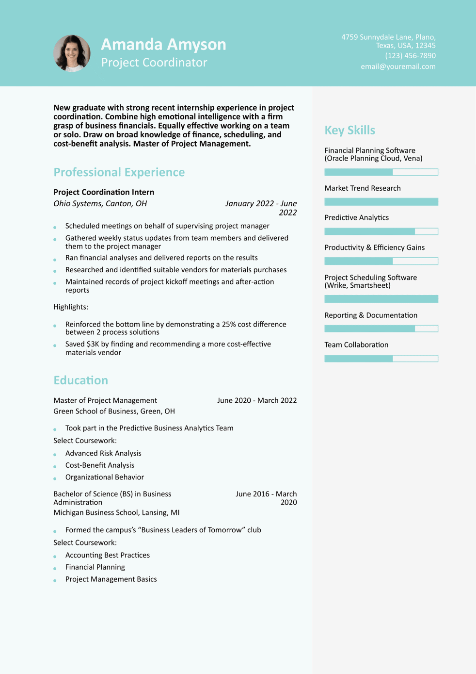 Project Coordinator Resume Example