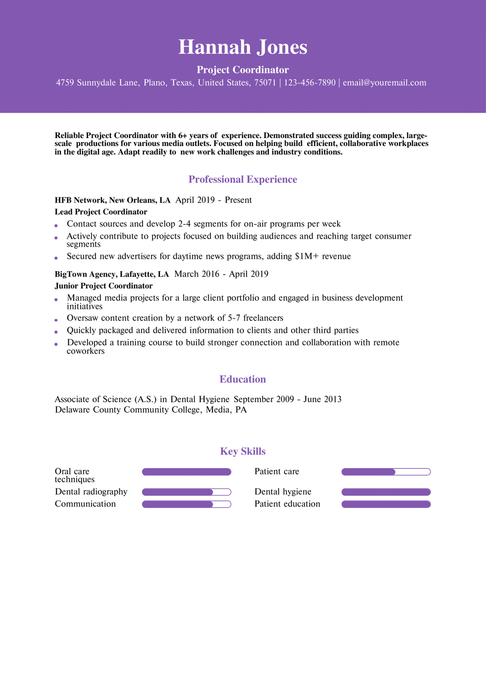 Experienced Project Coordinator Resume Example