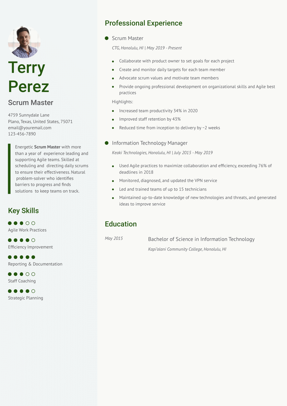 Scrum Master Resume Example