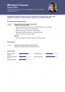 Security Guard Resume Examples Entry Level