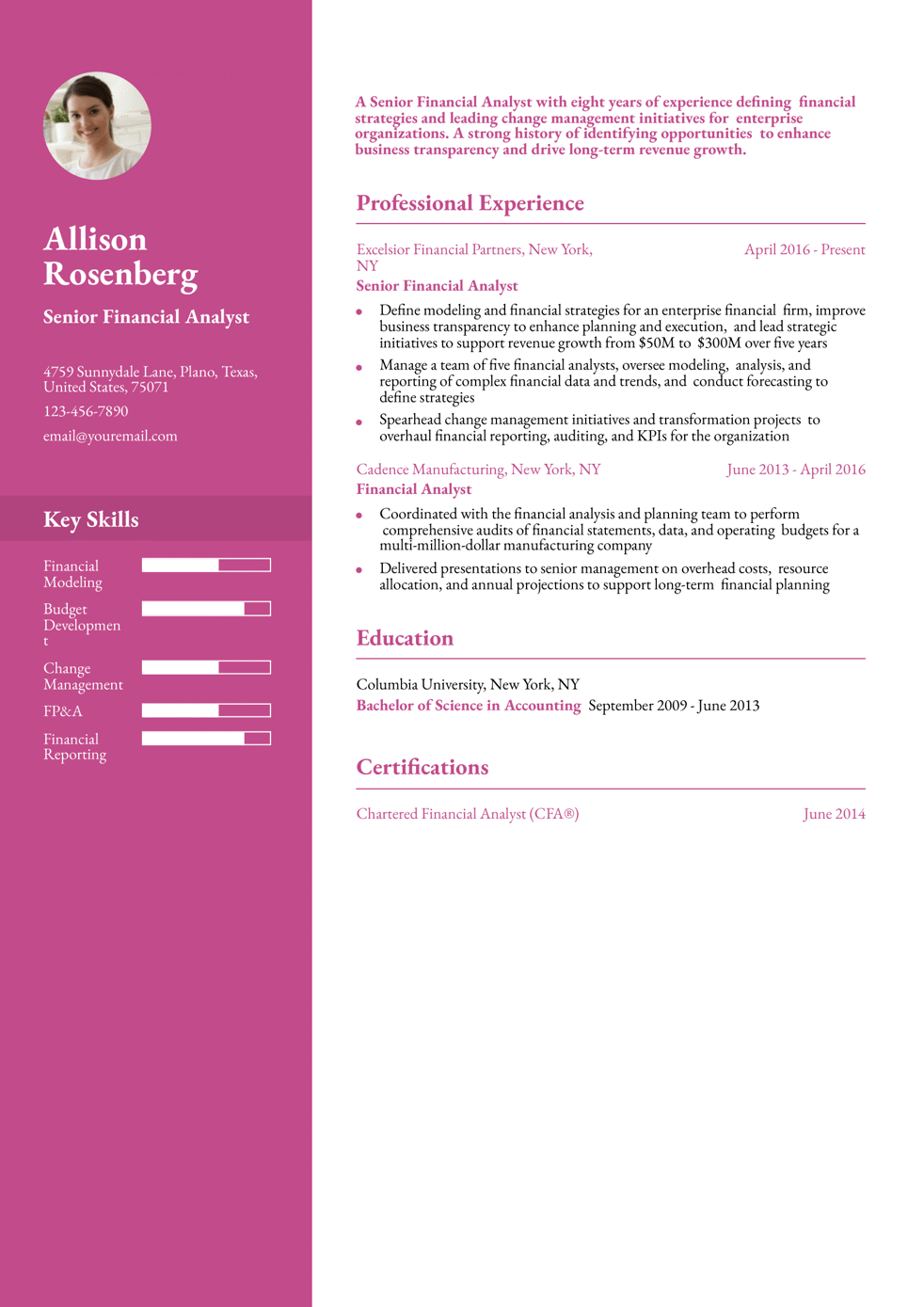 Senior Financial Analyst Resume Example