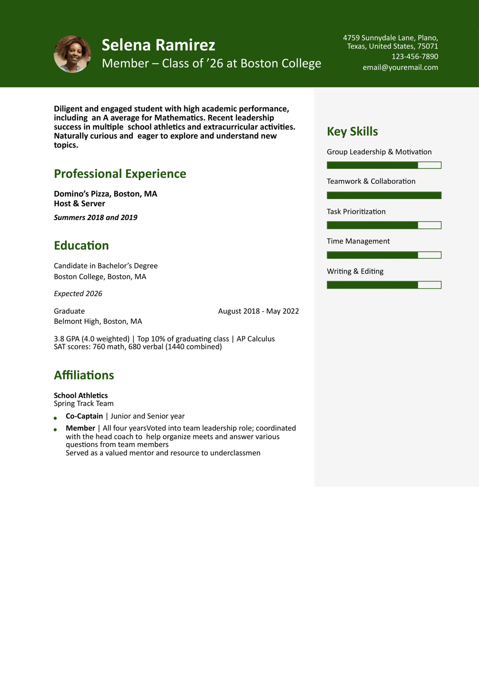 Academic Sorority Resume Example