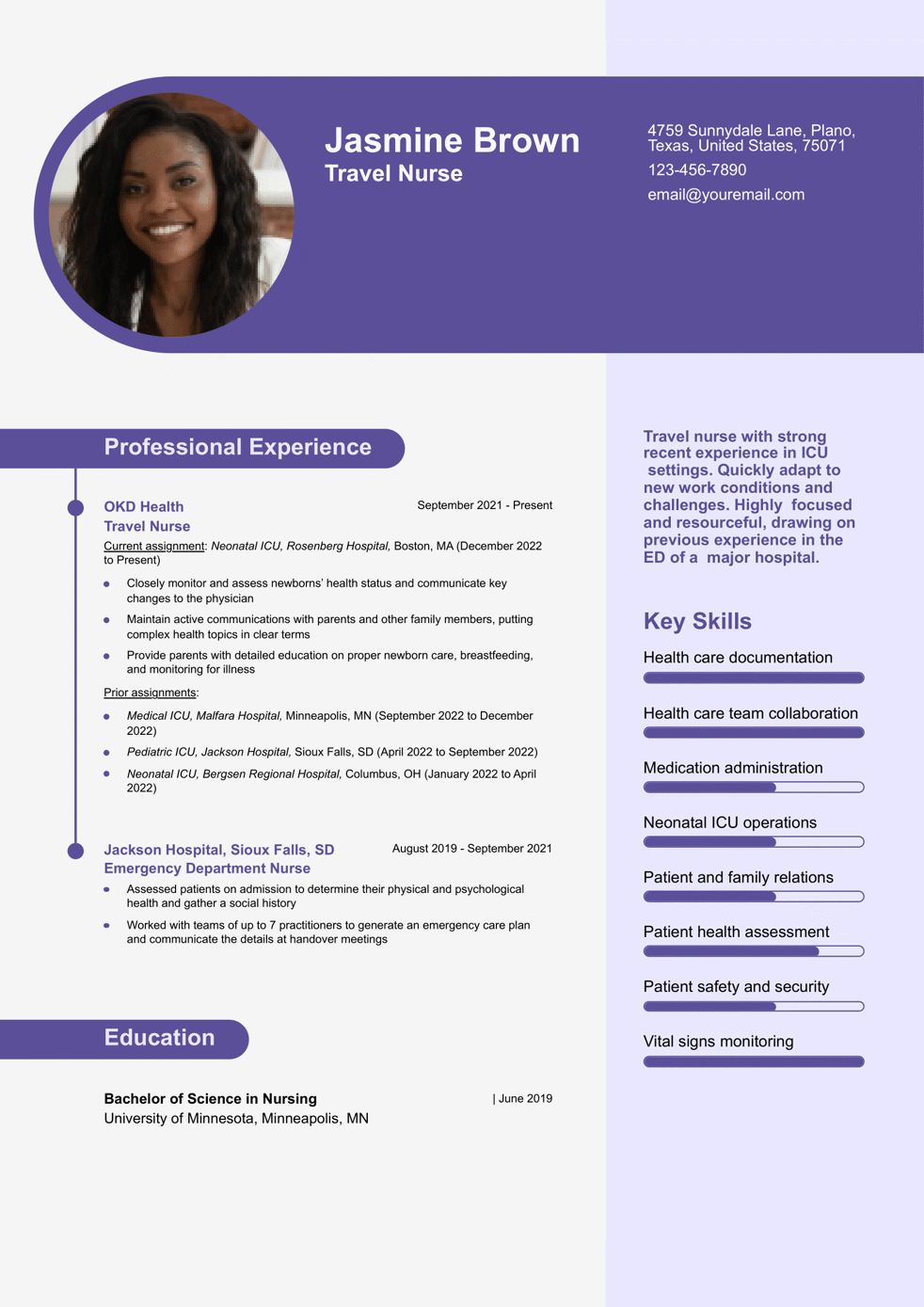 ICU Travel Nurse Resume Example