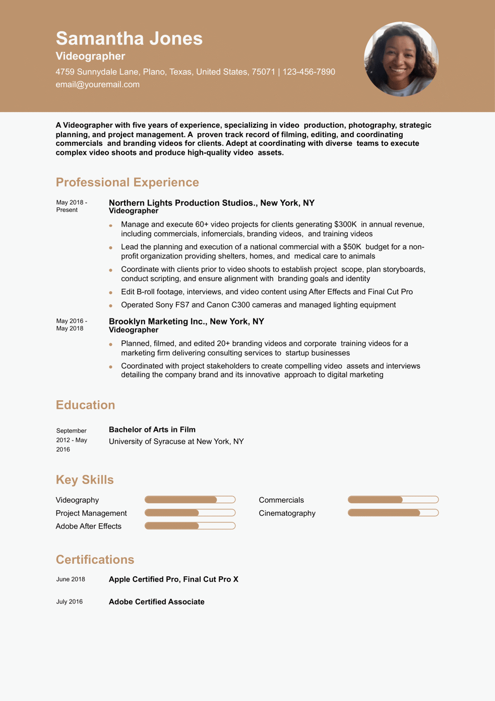 Mid-Career Videographer Resume
