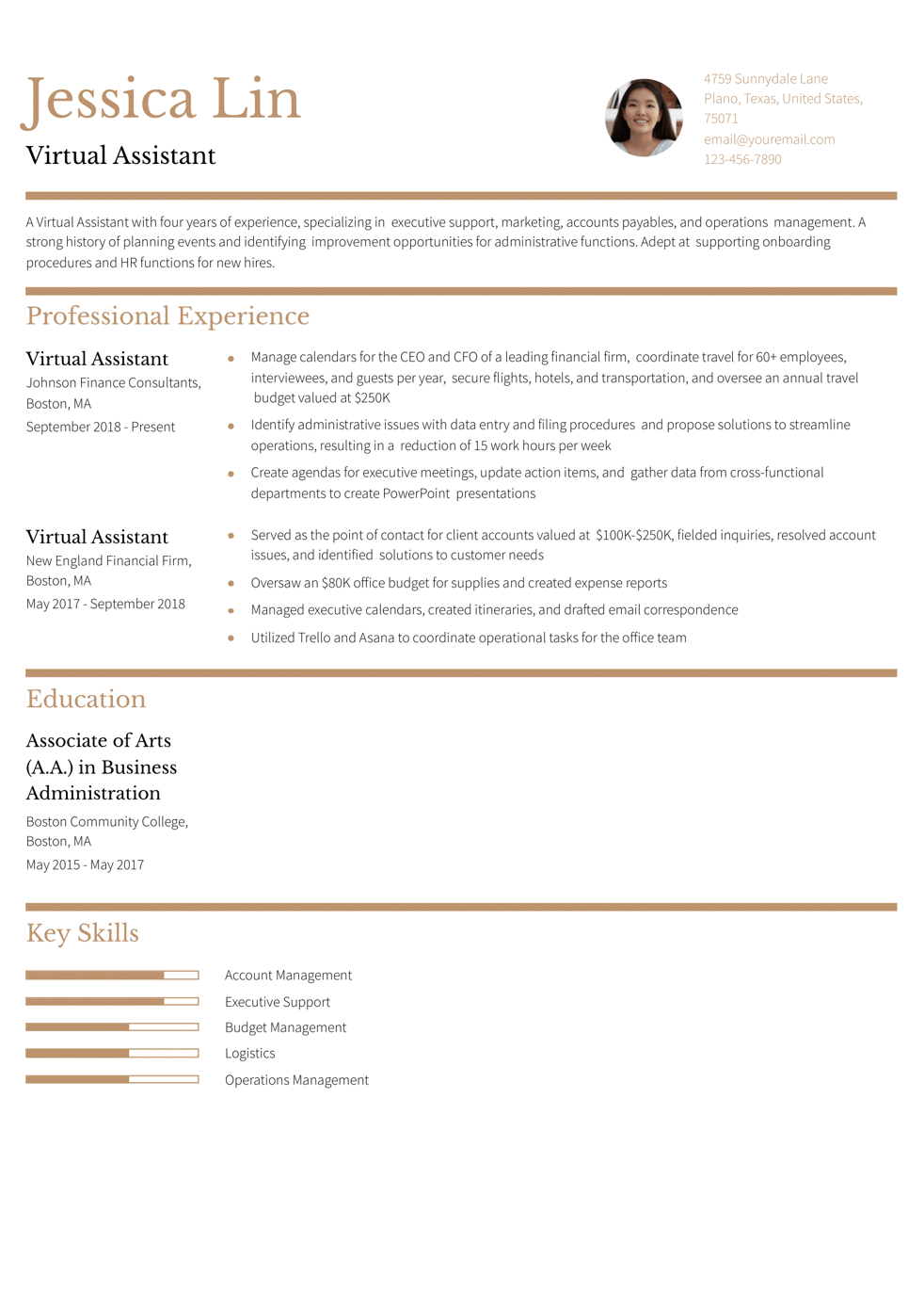 Mid-Career Virtual Assistant Resume