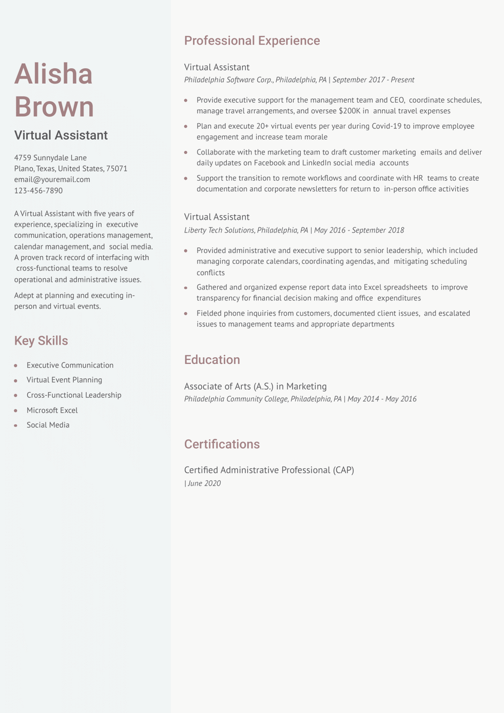 Senior-Level Virtual Assistant Resume