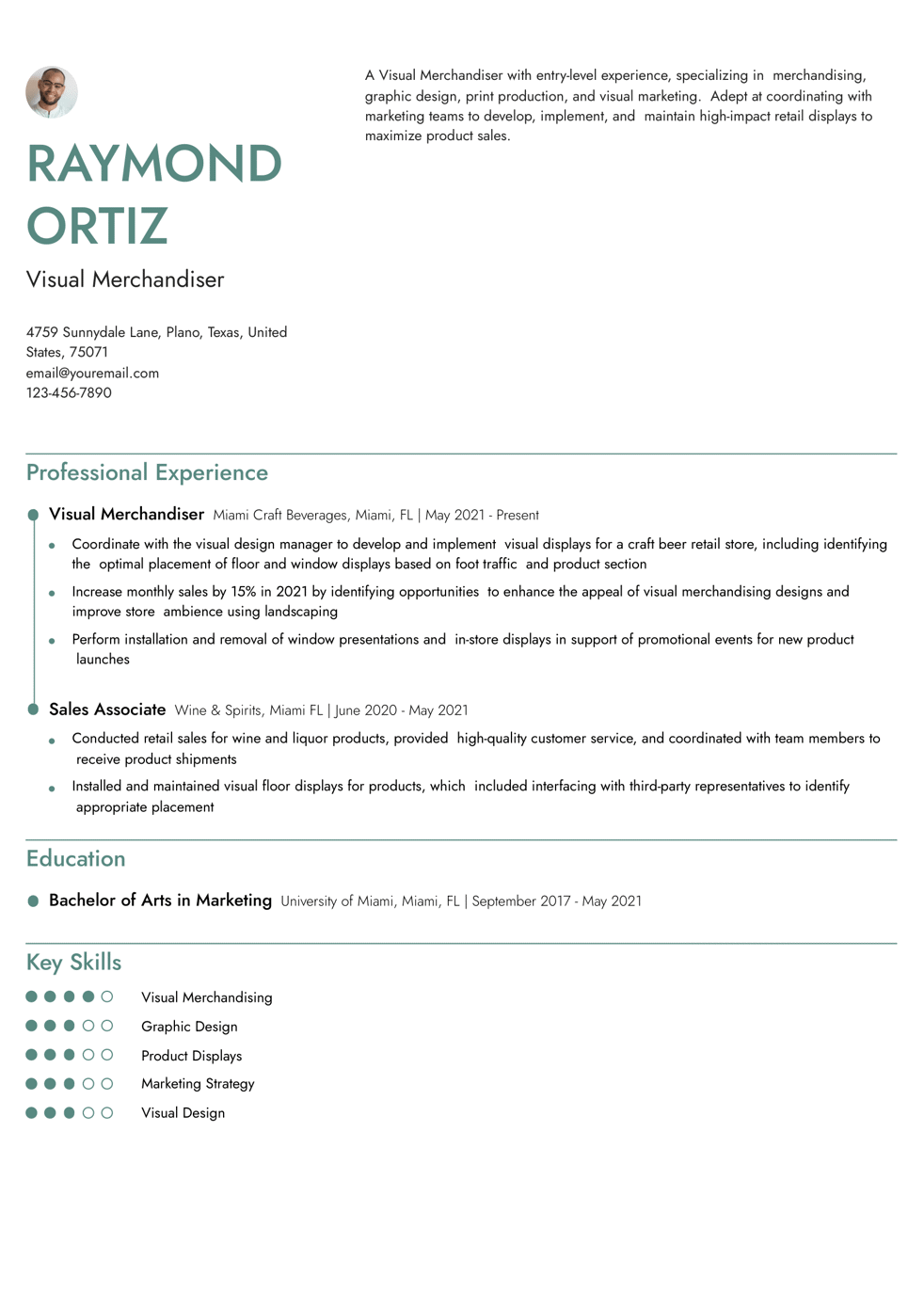 Entry-Level Visual Merchandiser Resume Example
