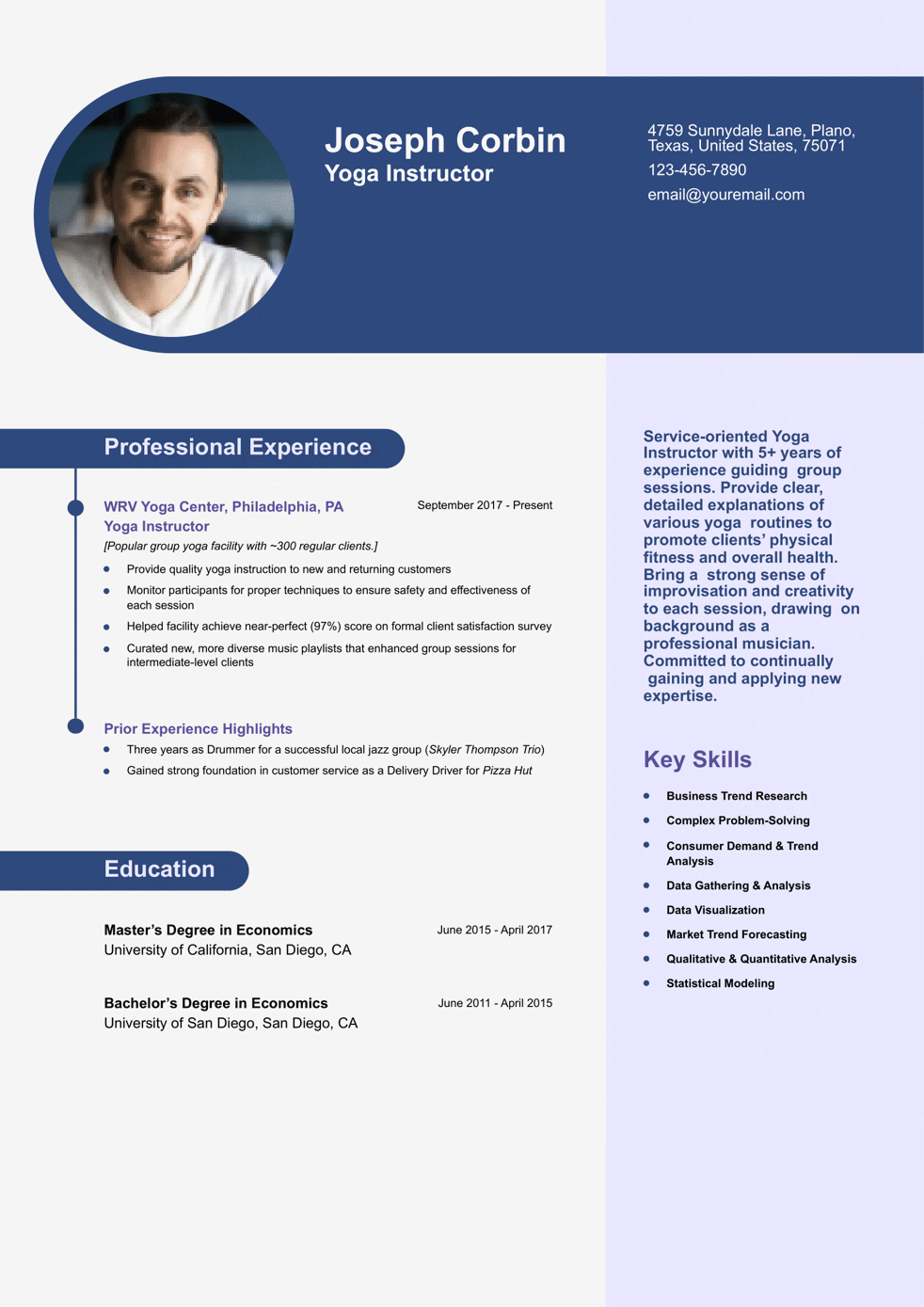 Entry-Level Yoga Instructor Resume