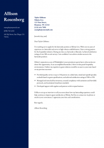 Bartender Cover Letter Example #1