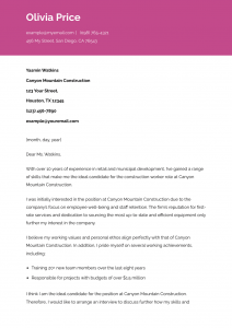 Construction Worker Cover Letter Example #3