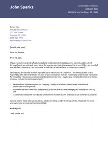 Electrician Cover Letter Example #2