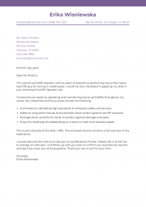 Forklift Operator Cover Letter Example #2