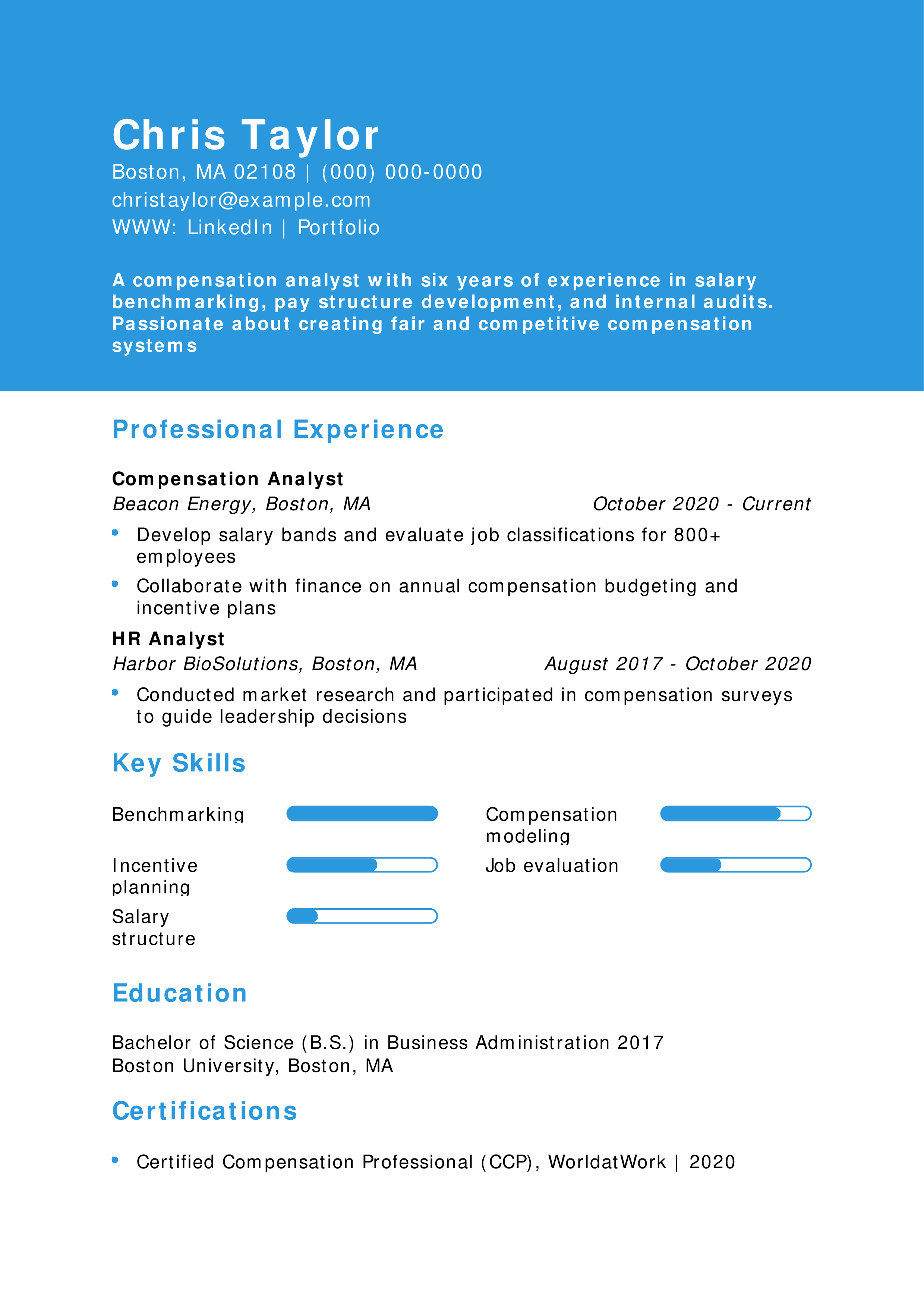 HR Compensation Analyst Resume Example