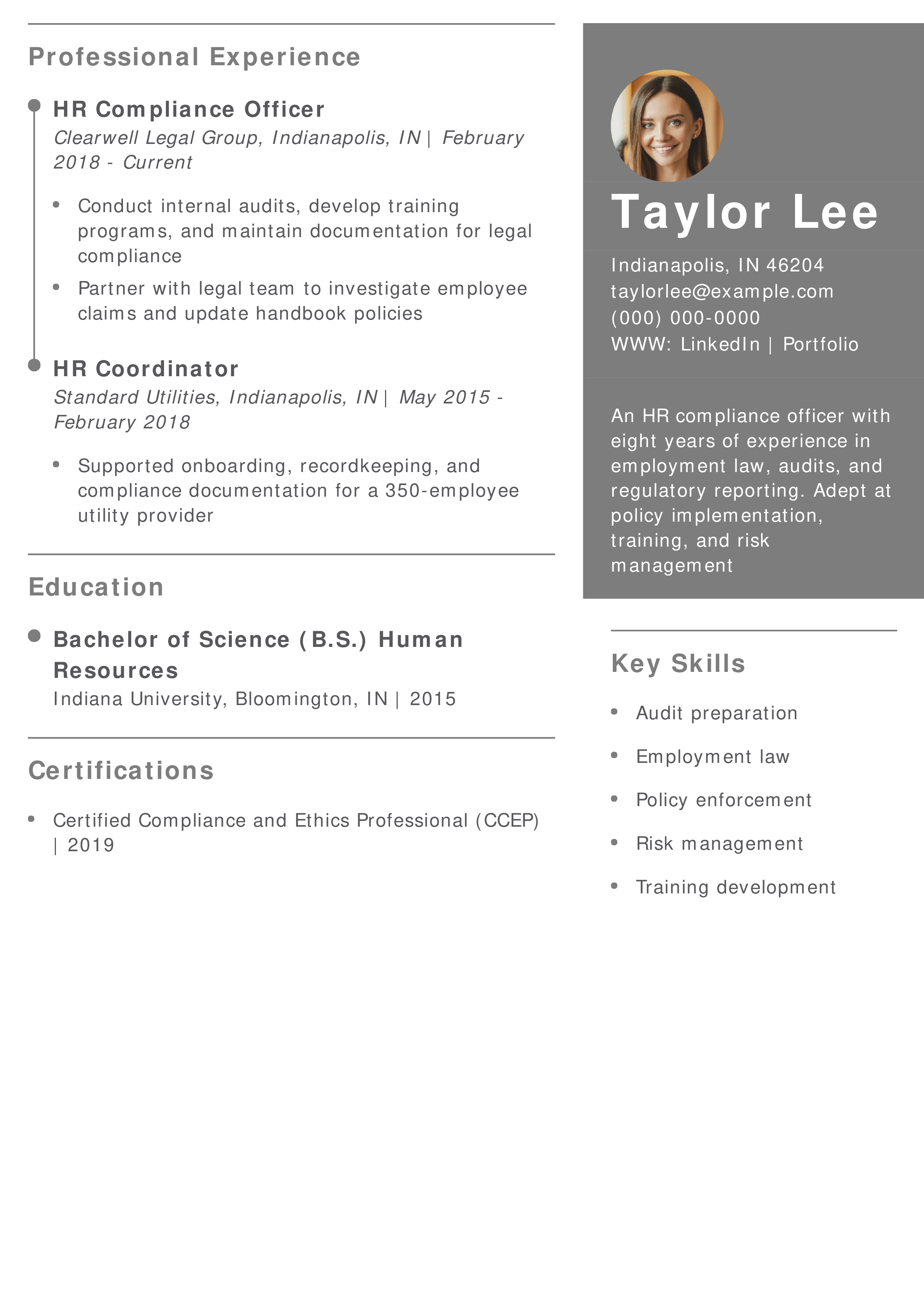 HR Compliance Officer Resume Example
